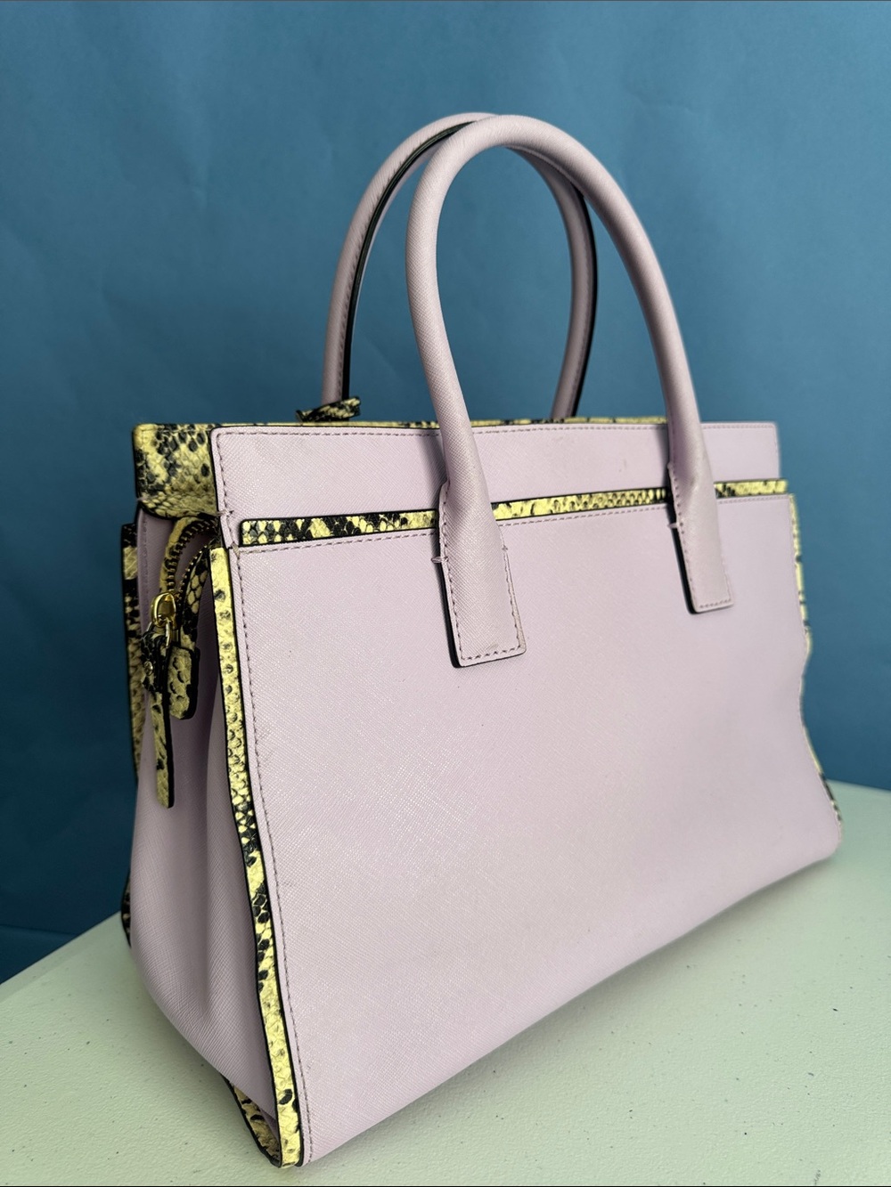 kate spade Lilac Satchel with Yellow Snake-Accent Trim - Picture 9 of 16
